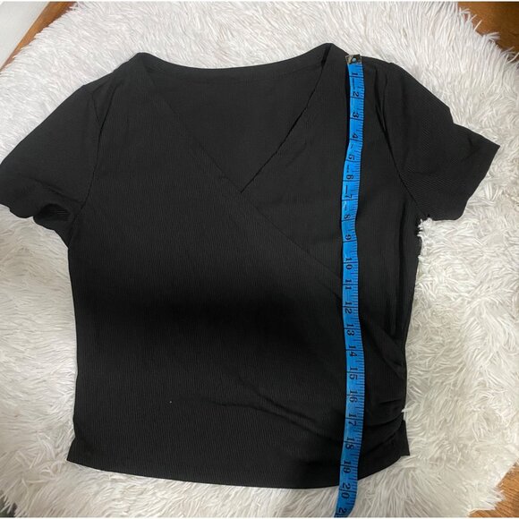 Shein Elegant Black Wrap Top Size L - Picture 4 of 7
